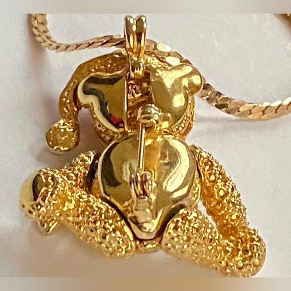movable brooch pendant gold tone enamel rheistones Bear Santa Christmas pin VTG - Picture 4 of 8